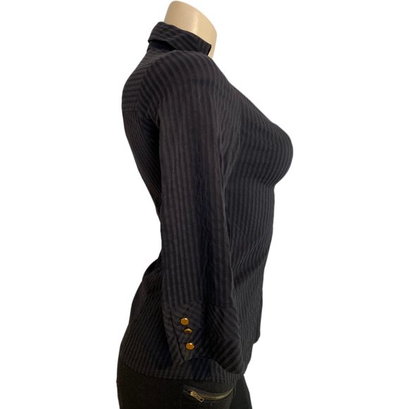 Black Pinstripe Blouse with 3/4 Sleeves - Picture 6 of 7